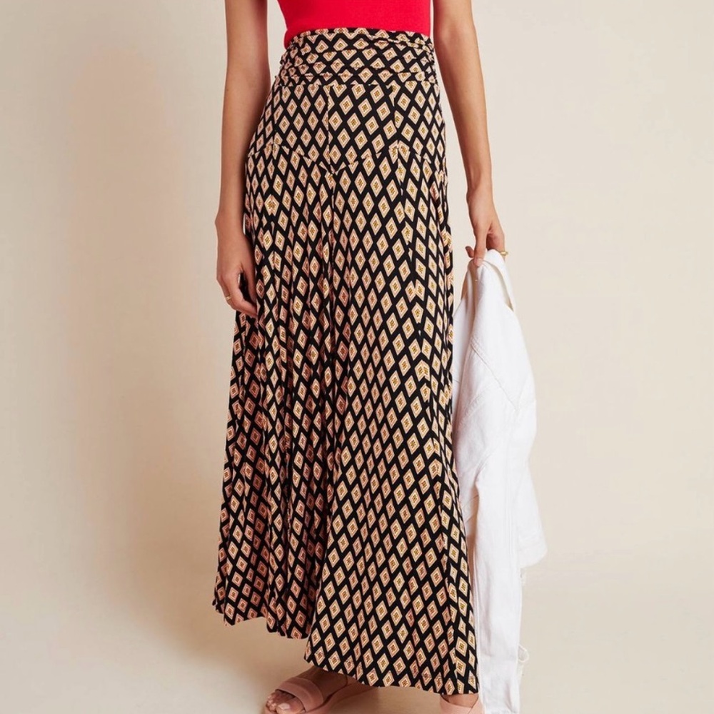Anthropologie Maxi Skirt Black Motif (Orange/White) Long Flowy Skirt Size XS